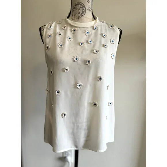 Anthropologie Vanessa Virginia Sheer Ivory Daisy Appliqué Blouse Shirt S - Picture 1 of 9